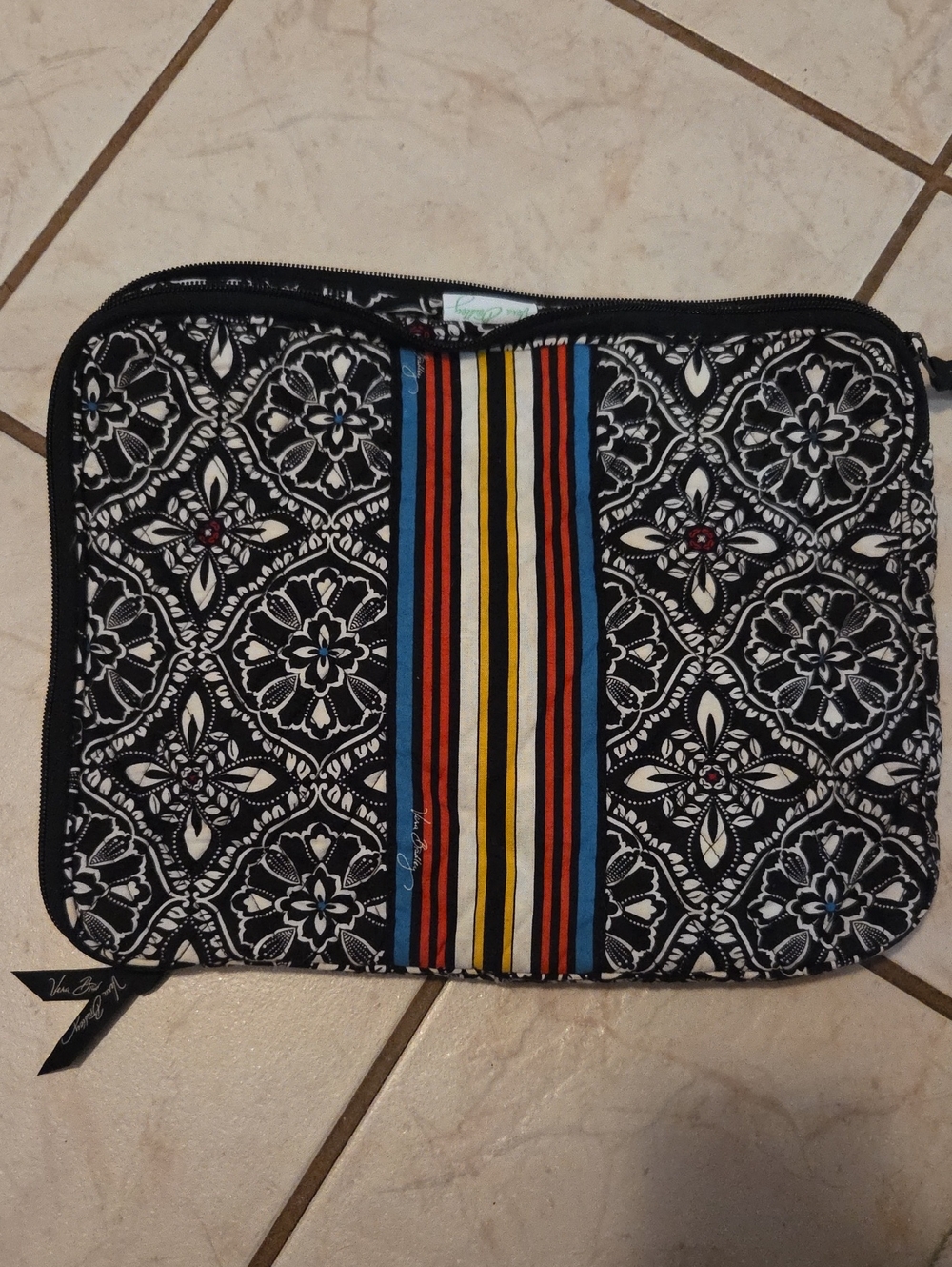 Vera Bradley Black Quilted Computer Laptop with Multicolor Stripe
